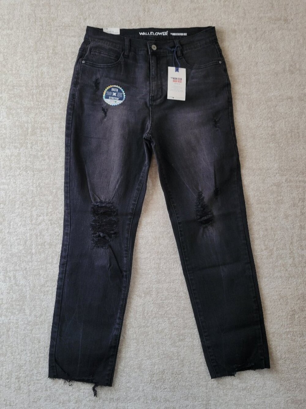 Wallflower The Mom Jean High Rise Distressed Denim Jeans 9/29 Womens Black NWT